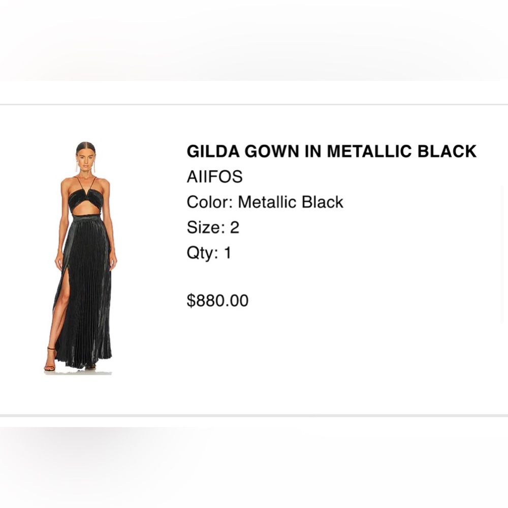 AIIFOS black metallic Gilda gown SOLD OUT EVERYWHERE